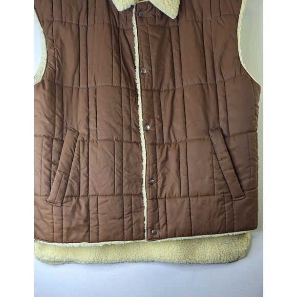 Men's Vtg Sherpa Lined Puffer Vest XXL Snap Button Cabincore Outdoor Gorpcore - Picture 6 of 12